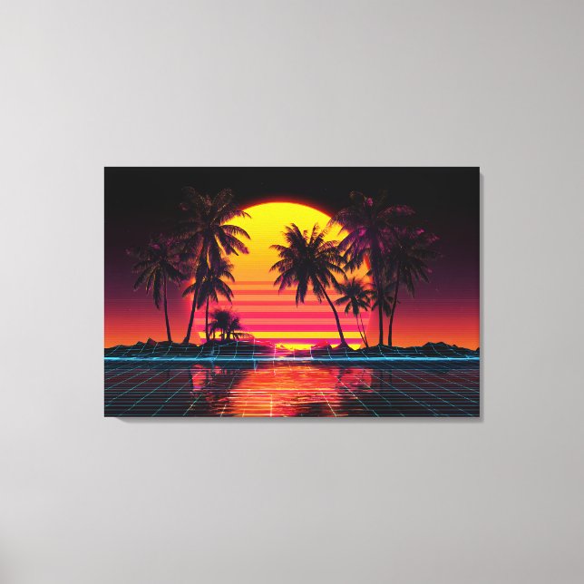 Lienzo Puesta de sol de palma de rejilla de neón (Anverso)