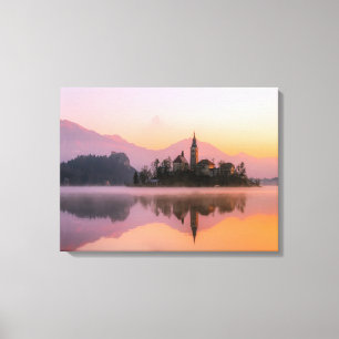Lienzo Puesta de sol en el lago de la Iglesia