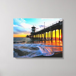 Lienzo Puesta de sol en el muelle de Huntington Beach