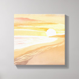 Lienzo Puesta de sol en la playa Acuarela | Hermoso Amari