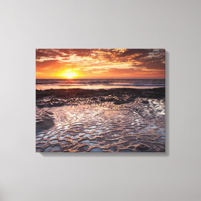 Lienzo Puesta de sol en la playa, California (Anverso)