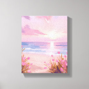 Lienzo Puesta de sol en la playa con rubor rosa acuarela