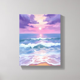 Lienzo Puesta de sol en la playa de lavanda púrpura acuar