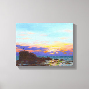 Lienzo Puesta de sol en la playa de Perranporth