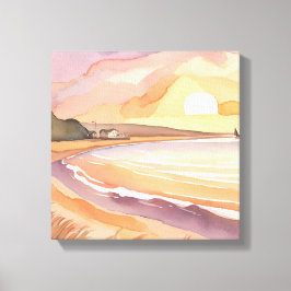 Lienzo Puesta de sol en la playa | Hermosa pintura en acu