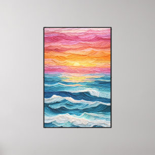 Lienzo Puesta de sol olas del océano con cielo vibrante –