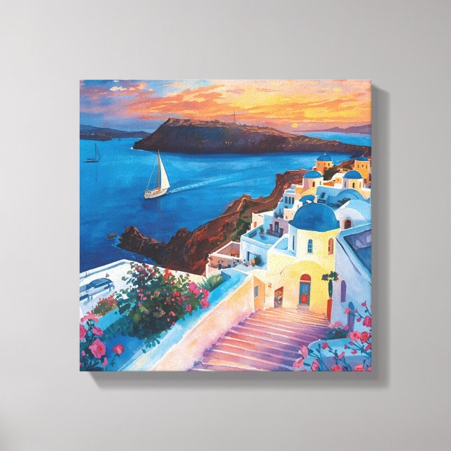 Lienzo Puesta de sol romántica en Santorini (Anverso)