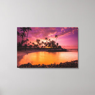Lienzo Puesta de sol rosa de la playa de Hawái