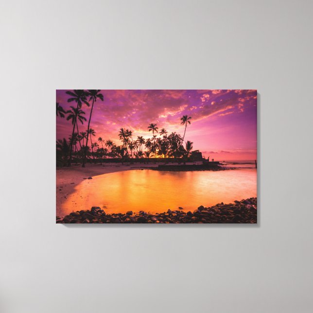 Lienzo Puesta de sol rosa de la playa de Hawái (Anverso)
