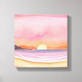 Lienzo Puesta de sol rosa | Pintura del cielo de la playa