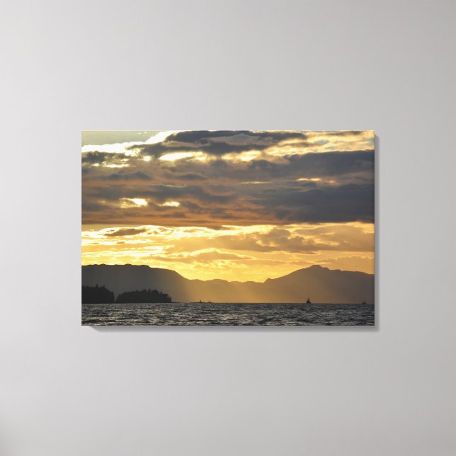 Lienzo Puesta de sol sobre la bahía de Ketchikan (Anverso)