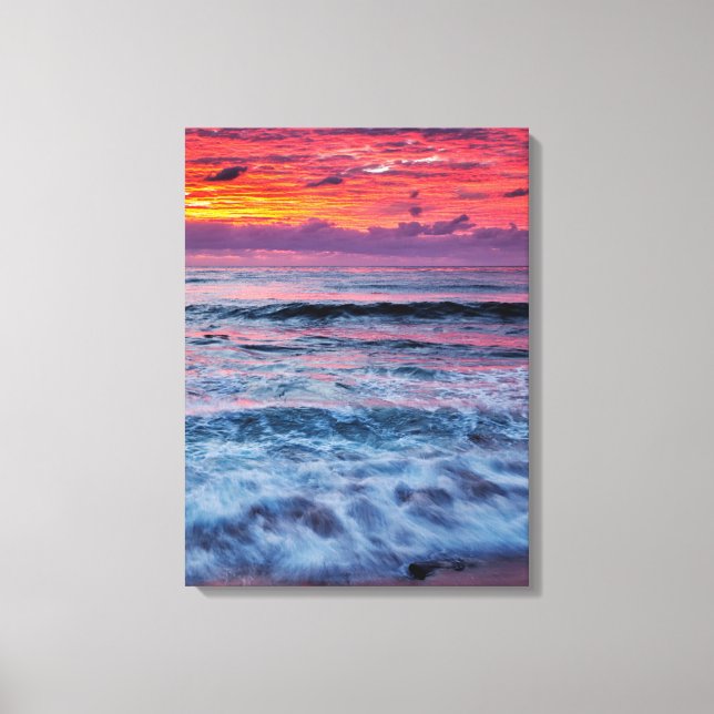 Lienzo Puesta de sol sobre las olas del océano, Californi (Anverso)
