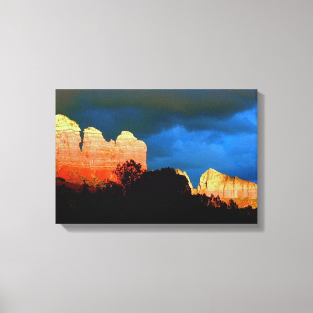 Lienzo puesta de sol sobre las rocas rojas (Anverso)