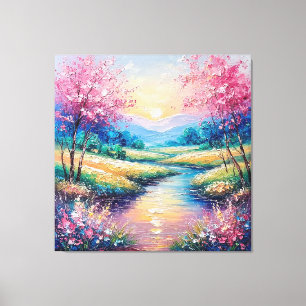 Lienzo Puesta de sol sobre un arroyo sereno