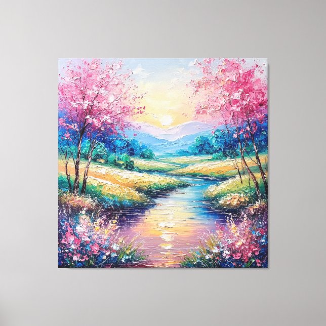 Lienzo Puesta de sol sobre un arroyo sereno (Anverso)
