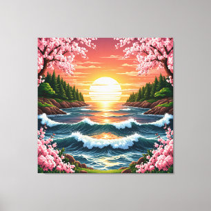 Lienzo Puesta de sol vibrante sobre las olas del océano