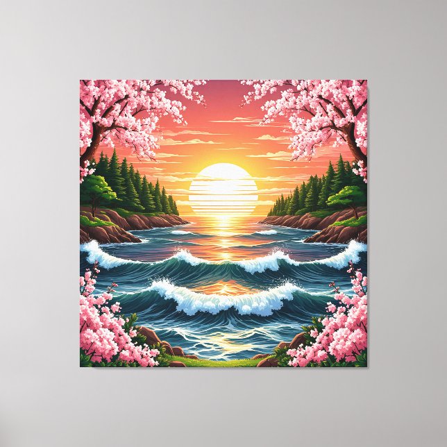 Lienzo Puesta de sol vibrante sobre las olas del océano (Anverso)