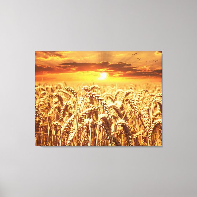 Lienzo Puesta de sol y campo de trigo (Anverso)