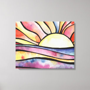 Lienzo Puesta del sol en la pintura de la acuarela del