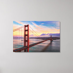 Lienzo Puesta del sol hermosa del invierno en puente