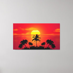 Lienzo Puesta del sol y palmeras