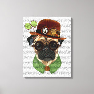 Lienzo Pug con el Gorra de Steampunk Bowler