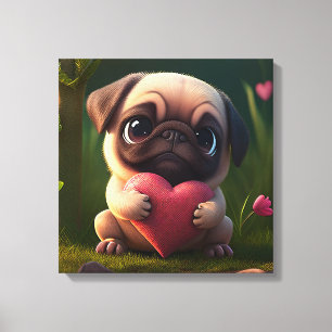 Lienzo Pug Cute con corazón