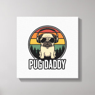 Lienzo Pug Daddy Vintage Atardecer Perro Vector Diseño de