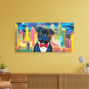 LIENZO PUG EN LA CIUDAD
