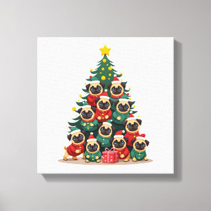 Lienzo Pugs de perro árbol de Navidad Xmas lindo (2)