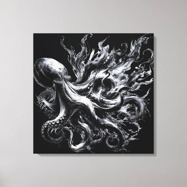 Lienzo Pulpo Kraken de Tinta Abstracta (Anverso)