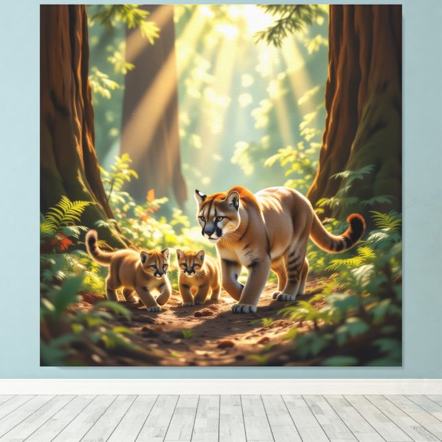 Lienzo Pumafamilie im Herzen der Berge (Insitu (piso de madera))