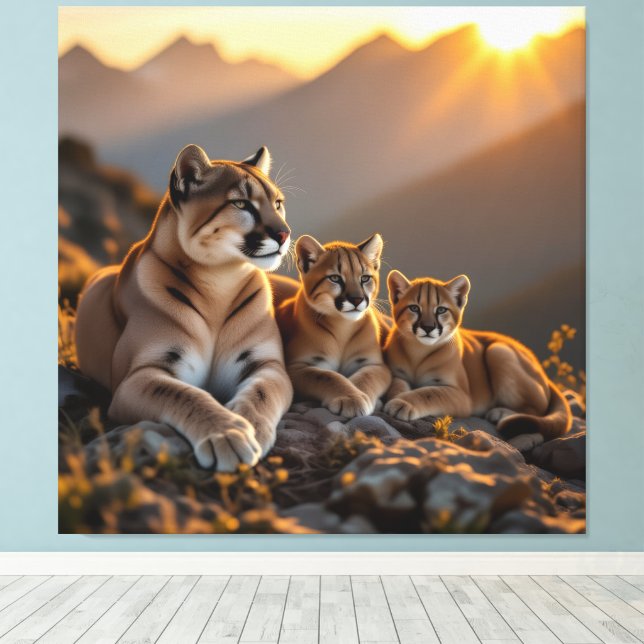 Lienzo Pumafamilie im Herzen der Berge (Insitu (piso de madera))