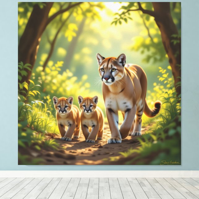 Lienzo Pumafamilie im Herzen der Berge (Insitu (piso de madera))
