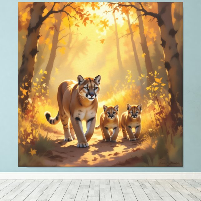 Lienzo Pumafamilie im Herzen der Berge (Insitu (piso de madera))