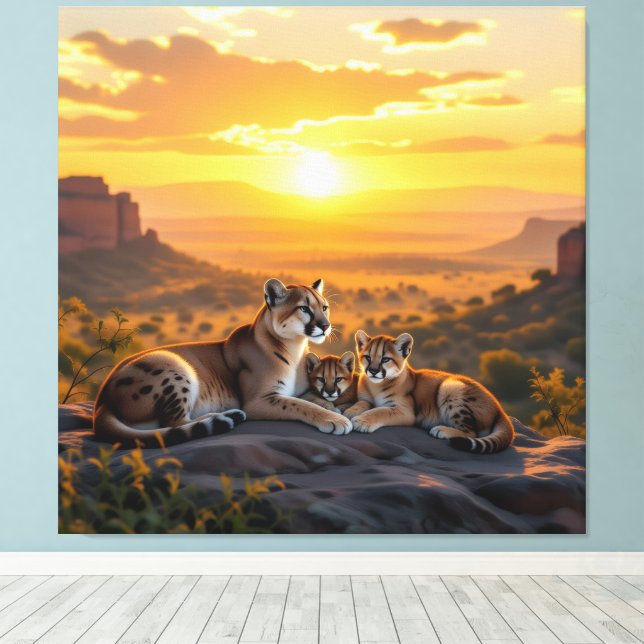 Lienzo Pumafamilie im Herzen der Berge (Insitu (piso de madera))