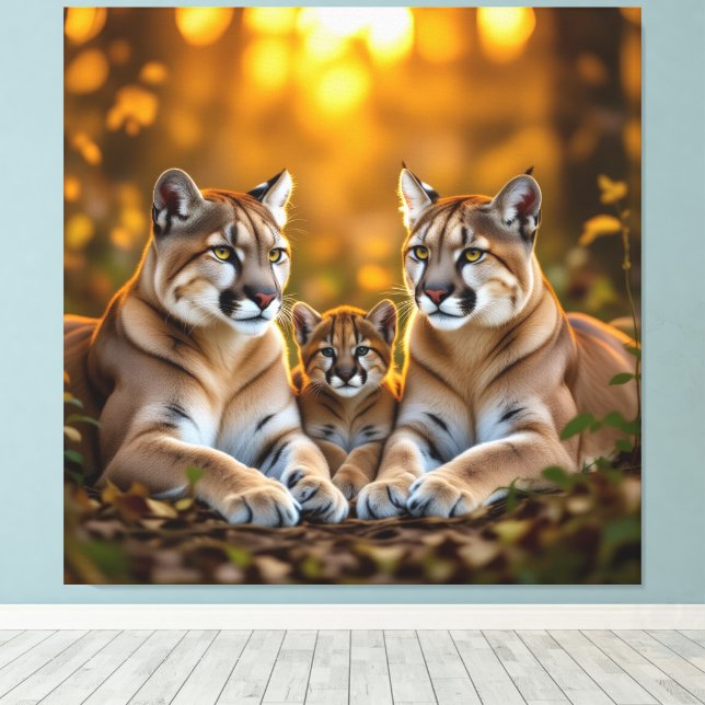 Lienzo Pumafamilie im Herzen der Berge (Insitu (piso de madera))