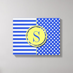Lienzo Puntos reales del Polka Azul y franjas-Monograma S