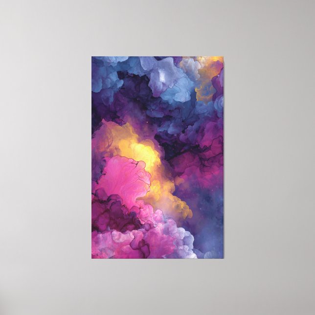 Lienzo Purple Magenta Gold Alcohol Ink Nebula Flow (Anverso)