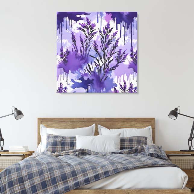 Lienzo Purple Watercolor with Florals (Insitu(Dormitorio))