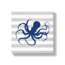 Púrpura Azul Pulpo Gris y Rayas Blancas