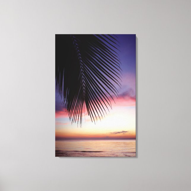 Lienzo Púrpura Sunset Beach Tropical Palm Tree Silhouette (Anverso)