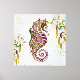 Lienzo Purpurina de caballitos de mar con arco iris de ve