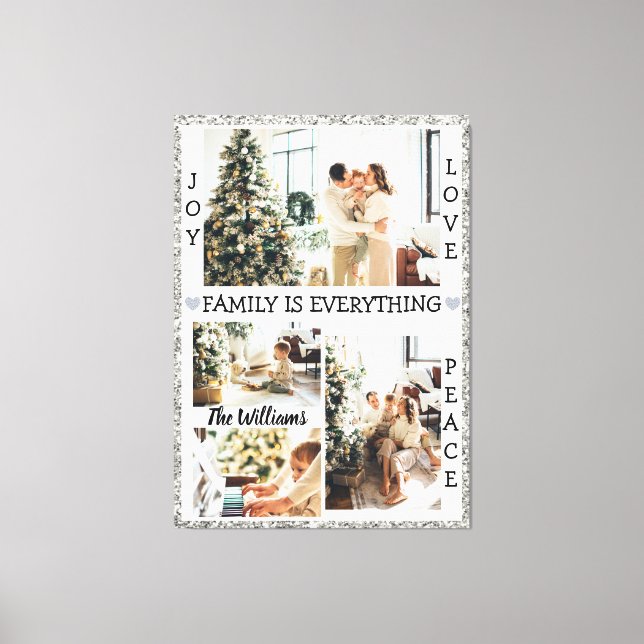 Lienzo Purpurina Silver Alegría Amar Paz Nombre y foto de (Anverso)