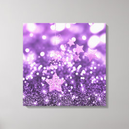 Lienzo Purpurina y estrellas de imitación morado de Bokeh