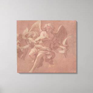 Lienzo Putto y ángel que sostienen una banderola