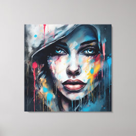 Lienzo Quadro abstrato rosto de mulher azul cinza etc...