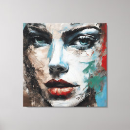 Lienzo Quadro abstrato rosto de mulher azul, cinza marrom