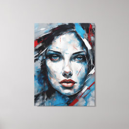 Lienzo Quadro abstrato rosto de mulher azul, cinza, preto
