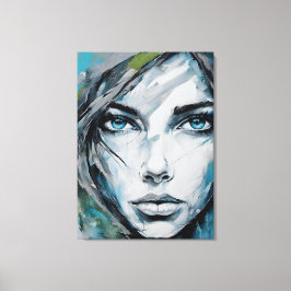 Lienzo Quadro abstrato rosto de mulher azul, cinza, preto